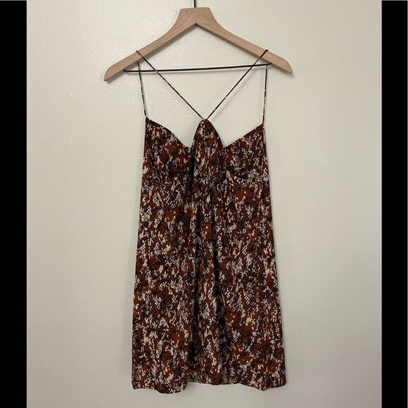 RUST ANIMAL PRINT DRAPED FRONT DRESS - Picture 6 of 9